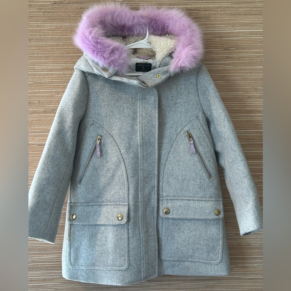 CREWCUTS (J Crew) s6/7 adorable grey pea coat-gently loved-satiny quilt lining